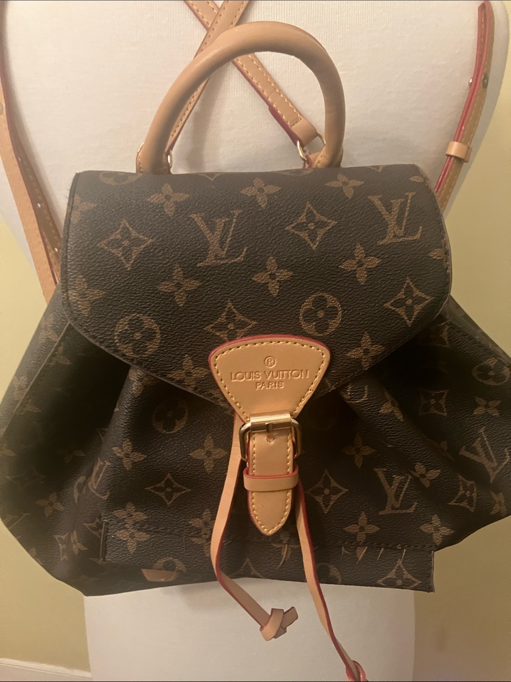 Monogram Drawstring Backpack in Brown with Trim